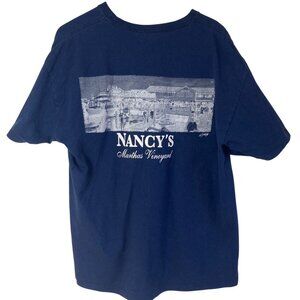 Vintage Nancys Marthas Vineyard T Shirt Mens XL Blue Cotton Iconic Oak Bluffs